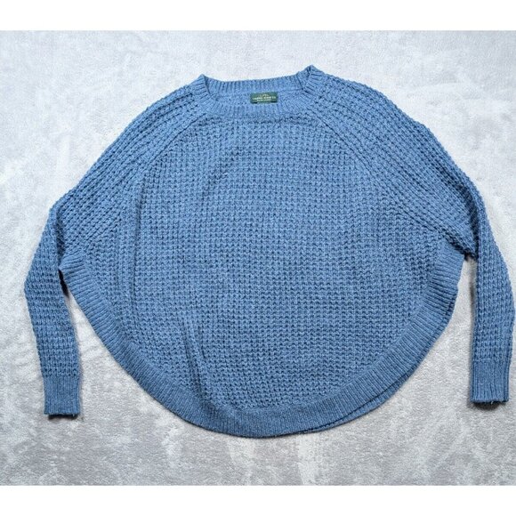 Lauren Ralph Lauren Sweater Womens Size Medium Blue Poncho Waffle Knit Pullover - Picture 1 of 12